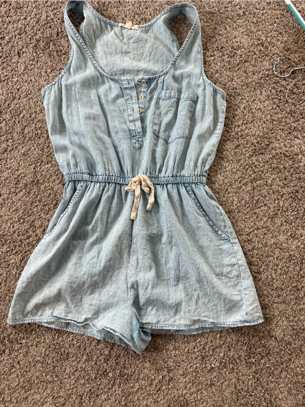 entro Light Blue Chambray Girls' Romper with Drawstring